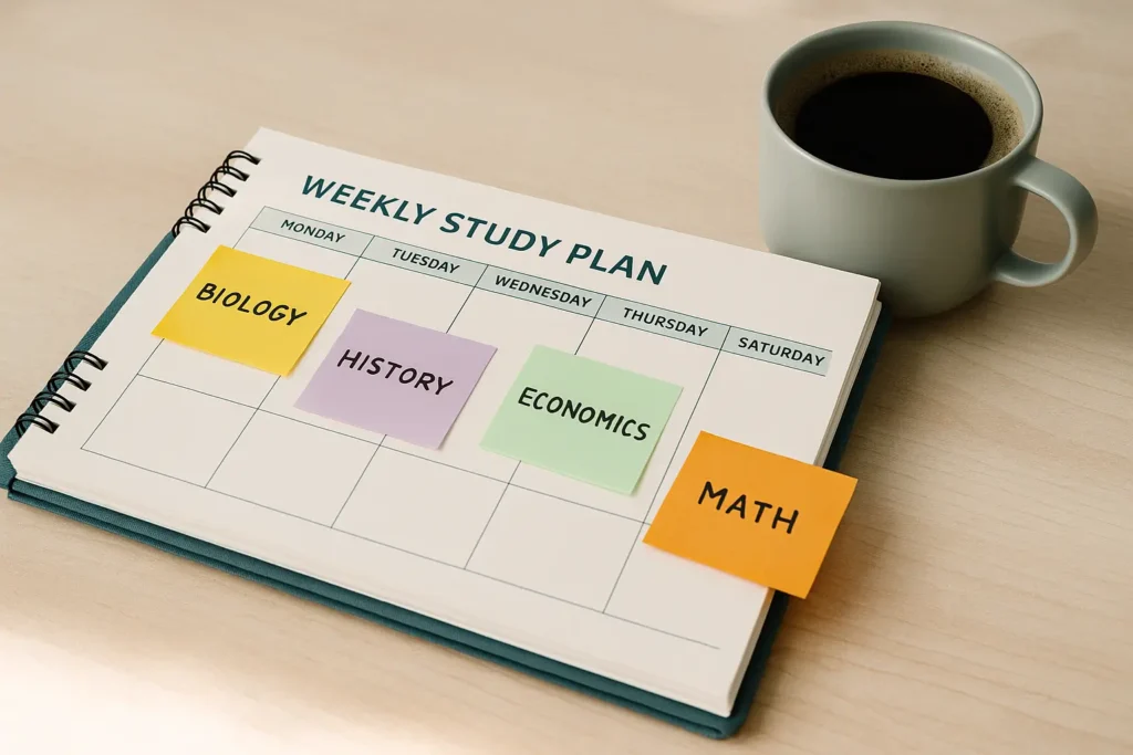 Cronograma de estudos personalizado com metas e horários definidos