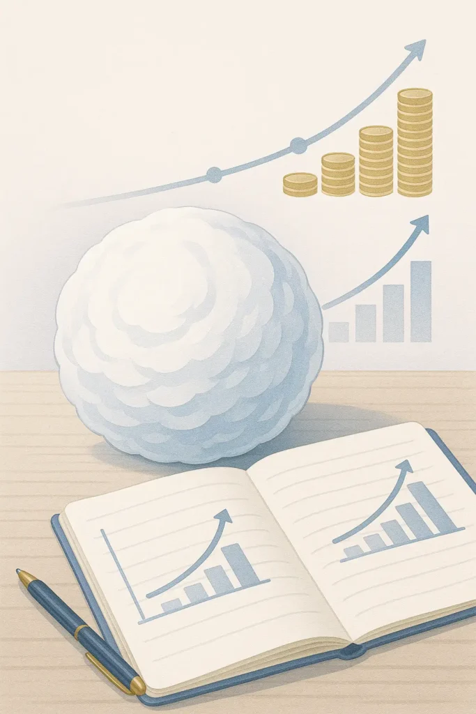 Ilustração do efeito bola de neve aplicado ao aprendizado e finanças