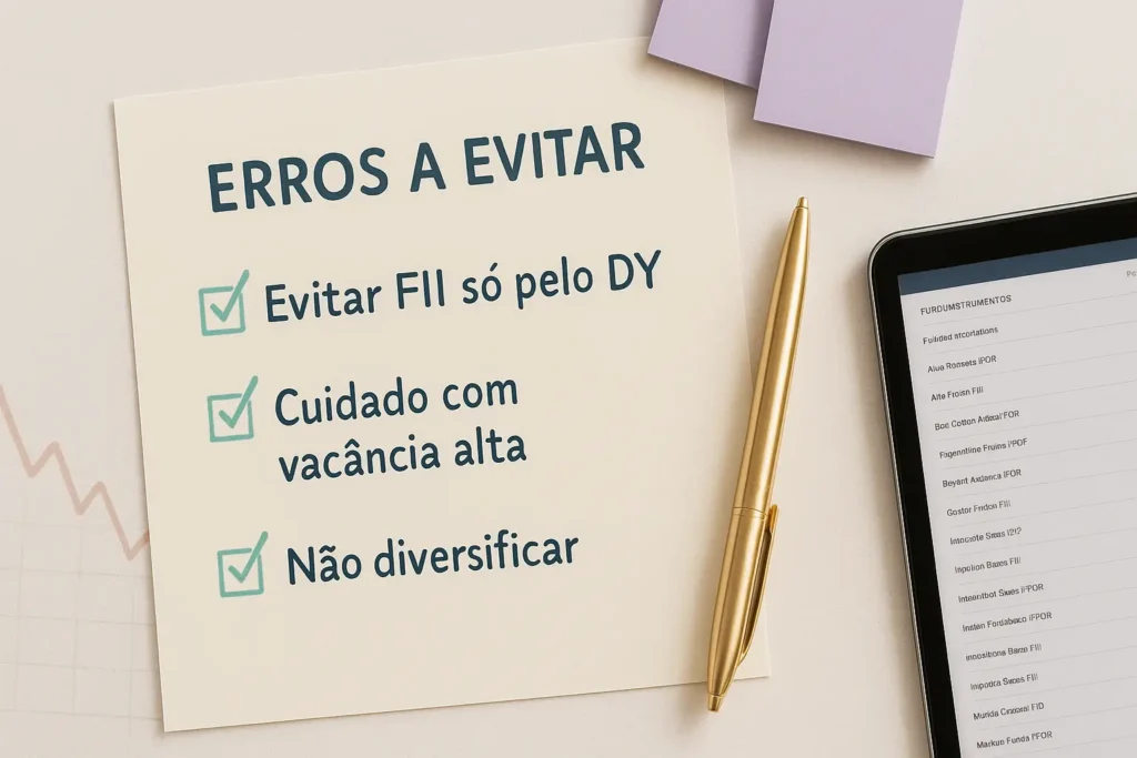 Checklist com principais erros que iniciantes cometem ao investir em fundos imobiliários