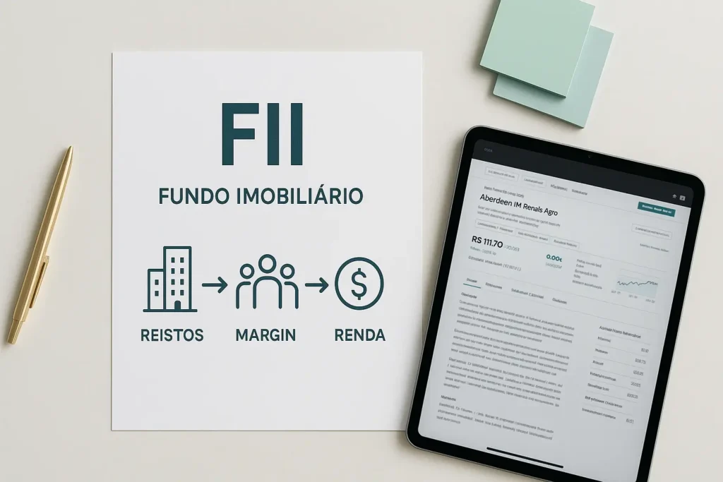 Explicação visual mostrando o que são fundos imobiliários e como funcionam