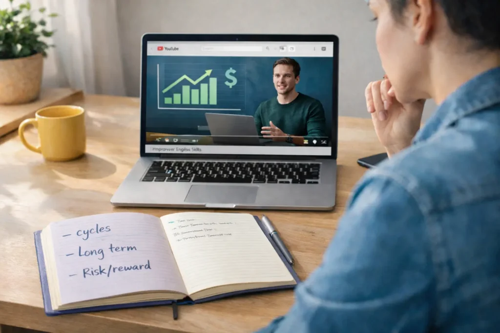 Pessoa avaliando se deve aprender investimentos globais em inglês