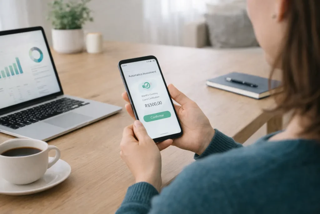 Configuração de aporte automático para manter o hábito de investir.