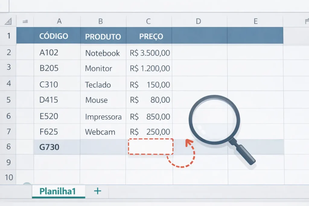 planilha mostrando erro de busca quando valor não é encontrado