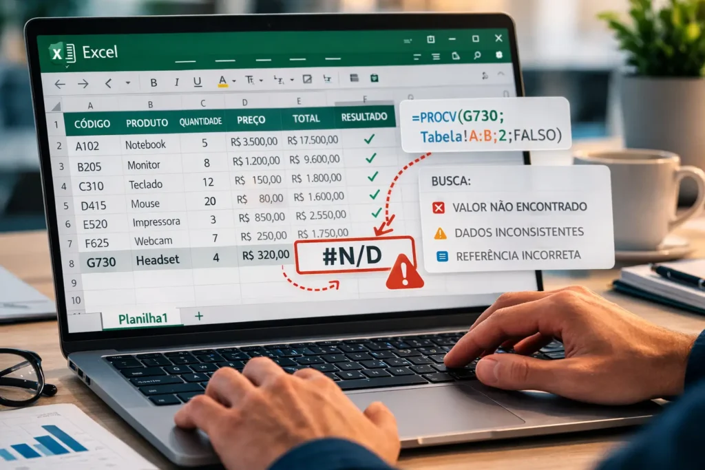 erro #n/d aparecendo em planilha do Excel durante análise de dados