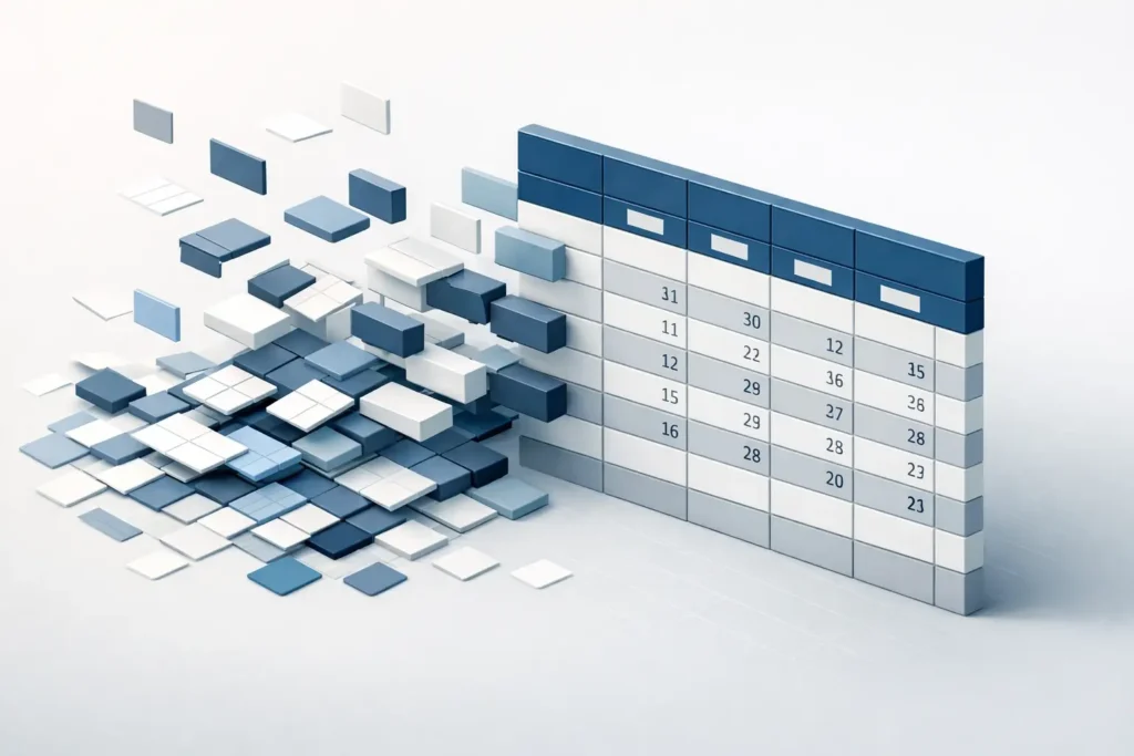 estrutura lógica de dados organizados em planilha Excel