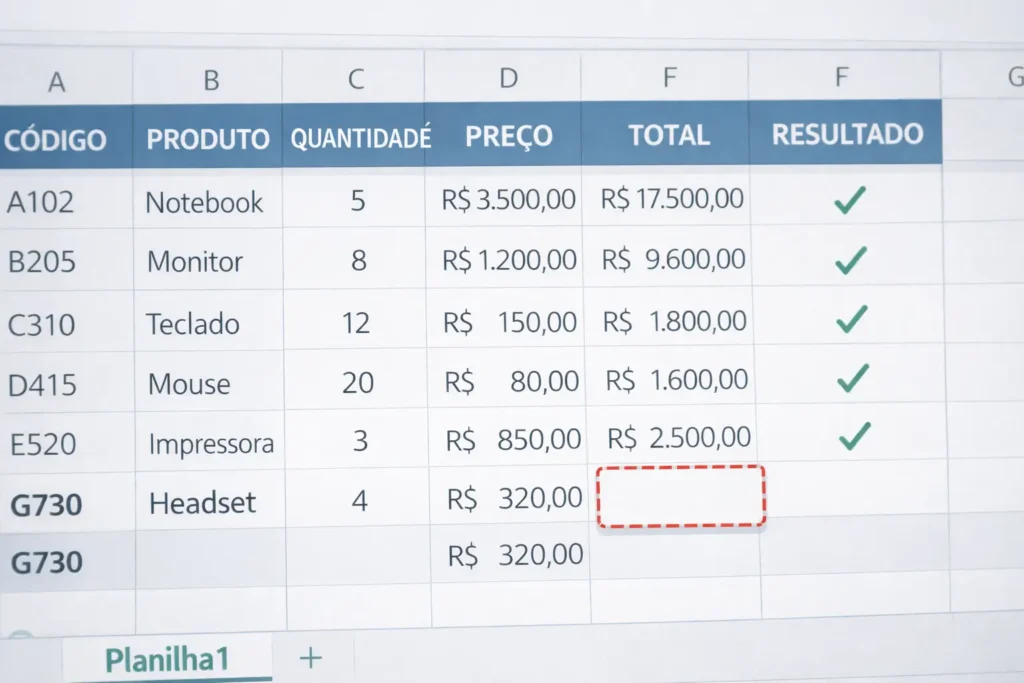 célula do Excel exibindo erro #n/d após tentativa de busca