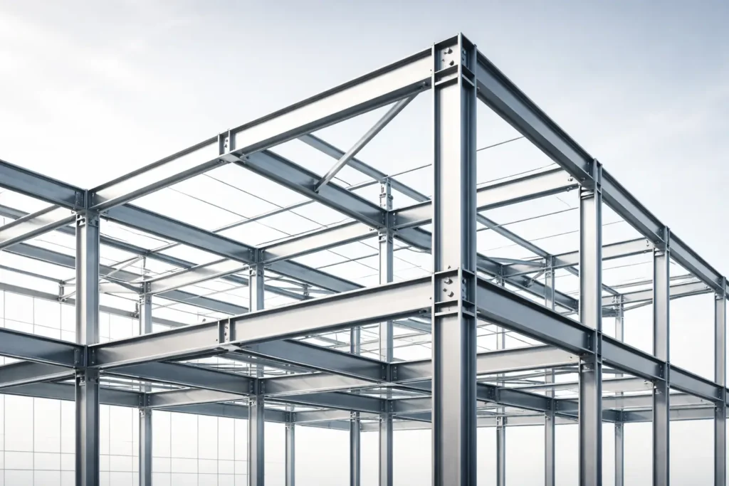 Estrutura metálica arquitetônica simbolizando organização e modelagem no Excel.