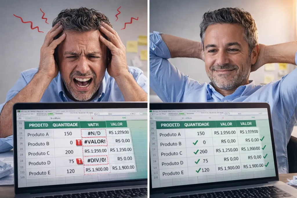 Comparação entre erro real e erro mascarado em Excel