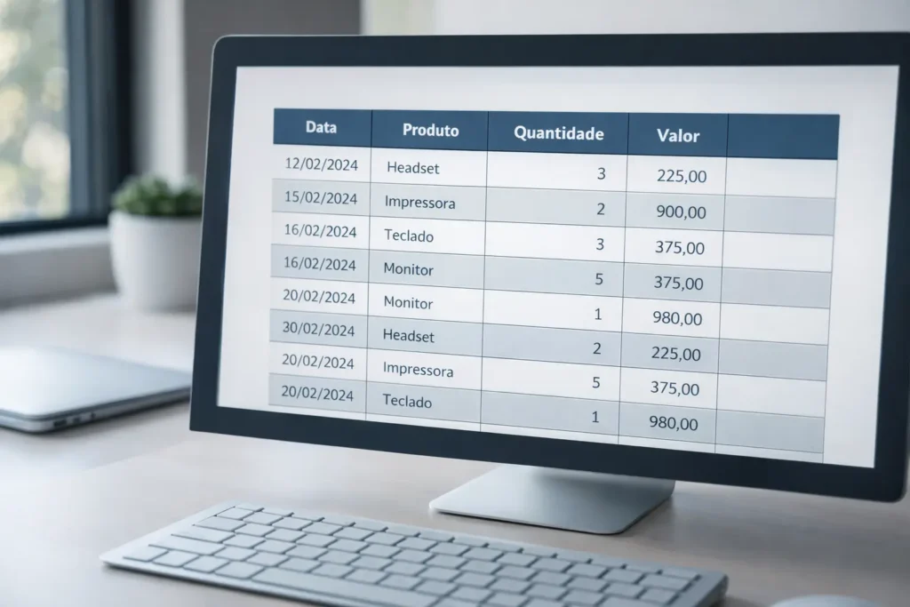 exemplo de tabela organizada no Excel com colunas claras