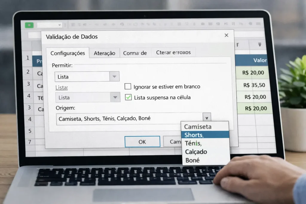 aplicação de validação de dados no Excel com lista suspensa
