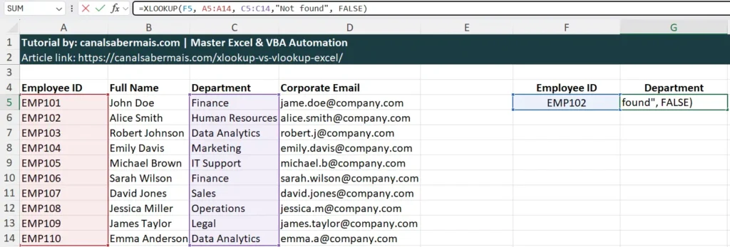 excel xlookup employee example