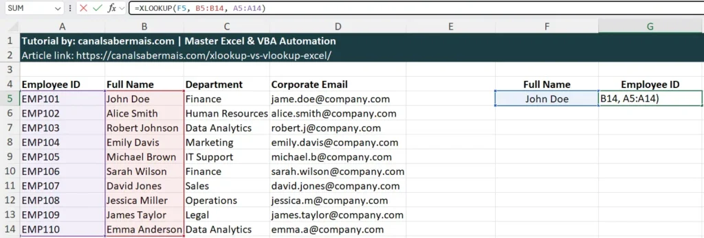 excel xlookup left lookup