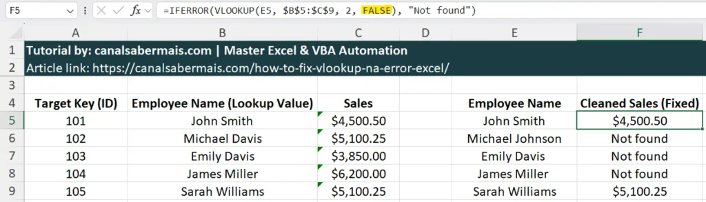vlookup error option false