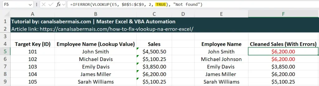 vlookup error option true